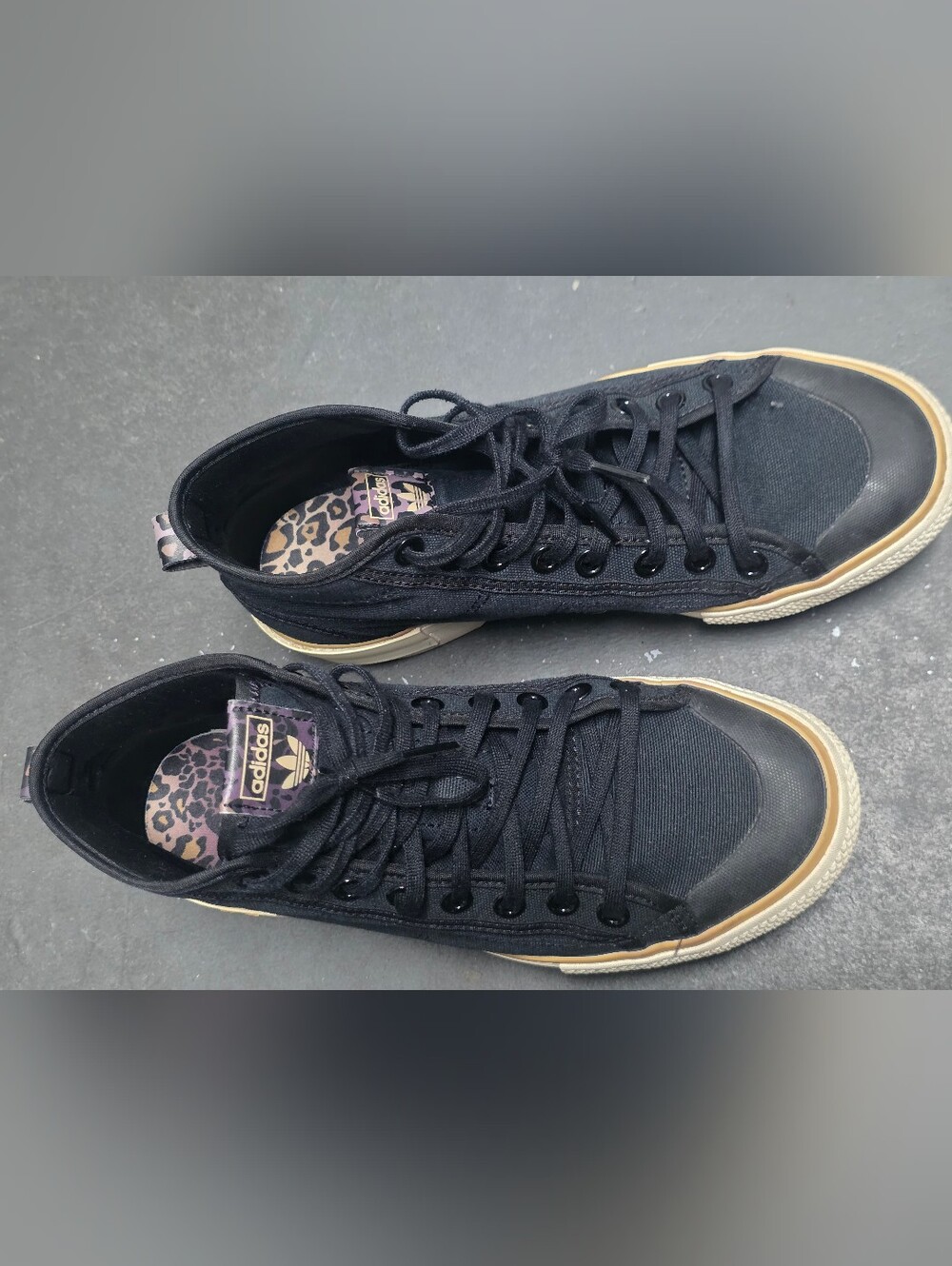 adidas Black High-Top Sneakers with Leopard-Print Insole